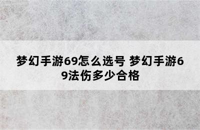 梦幻手游69怎么选号 梦幻手游69法伤多少合格